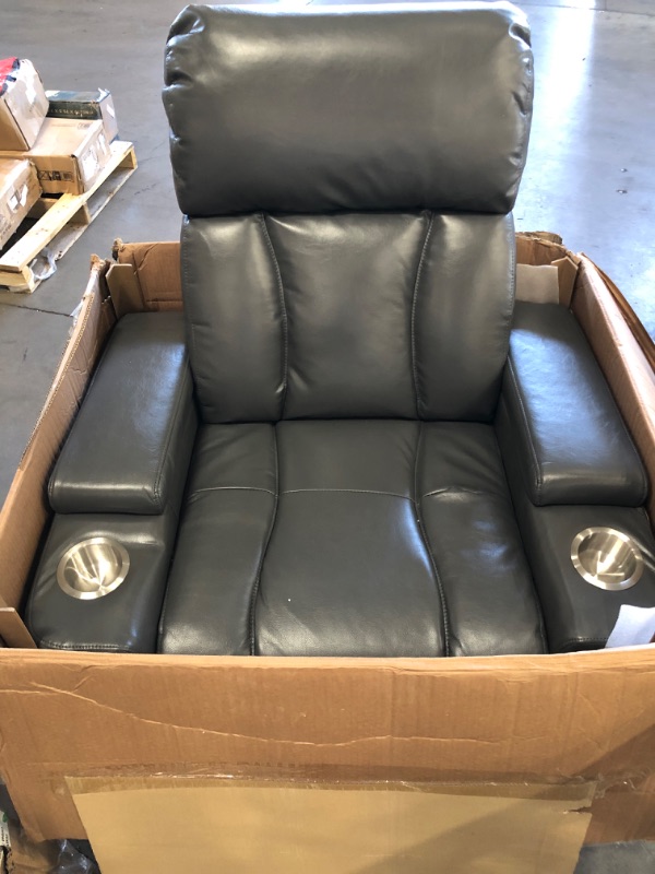 Photo 2 of **READ BELOW**JC HOME Leather Air Manual Recliner with arm storage and 2 cup holders,Grey