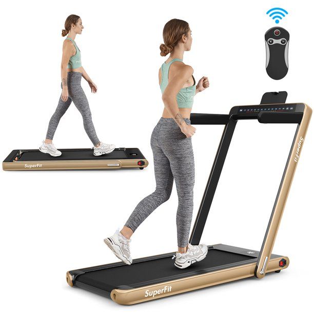 Photo 1 of SuperFit 2.25HP 2 in 1 Dual Display Folding Treadmill Jogging Machine W/APP Control Yellow