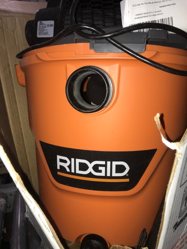 Photo 5 of *Missing parts*
RIDGID 12 Gal 5.0-Peak HP NXT Wet/Dry Shop Vacuum W/Filter, Hose 