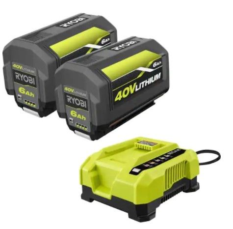 Photo 1 of (Only 1 battery works)RYOBI 40V Lithium-Ion 6.0 Ah High Capacity Battery and Rapid Charger Starter Kit (2-Batteries)