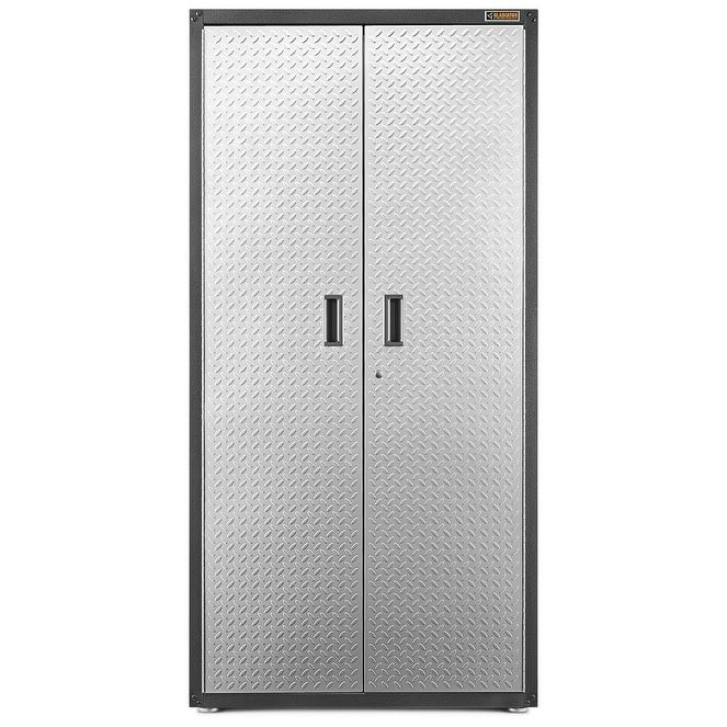 Photo 1 of *Missing Boxes*
Gladiator Ready-to-Assemble 36 in. W X 24 in. D X 72 in. H Steel Freestanding Garage Cabinet in Silver Tread
