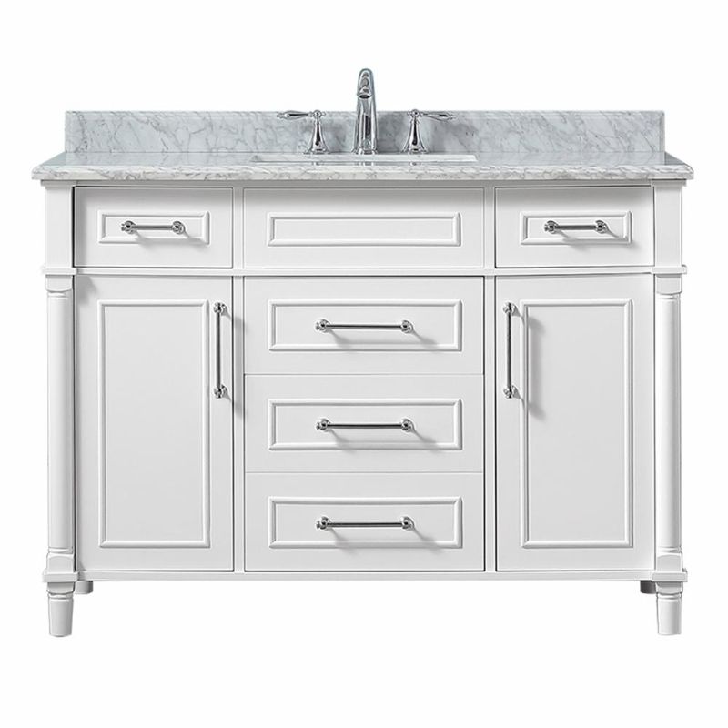 Photo 1 of *Damage shown in picture*
Home Decorators Collection Aberdeen 48 in. W X 22 in. D Vanity in White with Carrara Marble Top with White Sink
