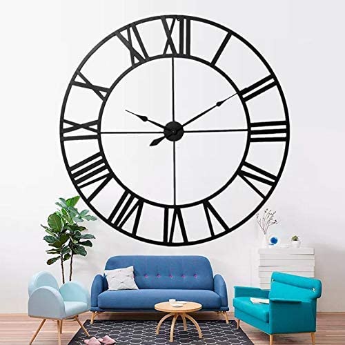 Photo 1 of 36 in. Black Metal Cut Out Roman Numeral Wall Clock
