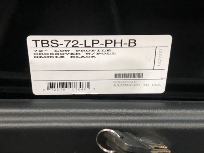 Photo 3 of (DENTED/DAMAGED CORNERS; DENTED LID RIM; SCRATCHES; KEYS INCLUDED) 
Gloss Black 72in Truck Tool Box, Low Profile, Pull Handles
