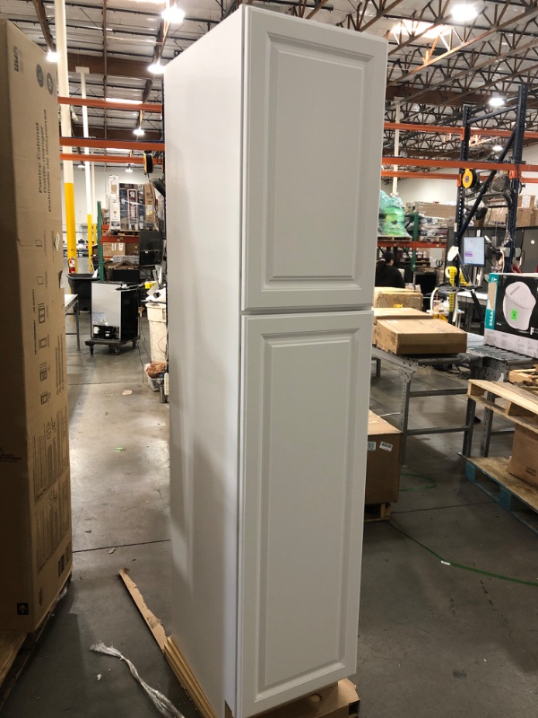 Photo 2 of (DAMAGED INNER EDGE NEAR DOOR) 
Hampton Bay Hampton Satin White Raised Panel Stock Assembled Pantry Kitchen Cabinet (18 in. x 84 in. x 24 in.)