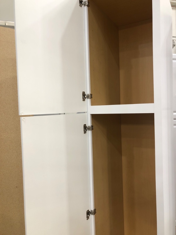 Photo 3 of (SCRATCHED UPPER SURFACES; DENTED LOWER CORNER)
Hampton Bay Hampton Satin White Raised Panel Stock Assembled Pantry Kitchen Cabinet (18 in. x 84 in. x 24 in.)