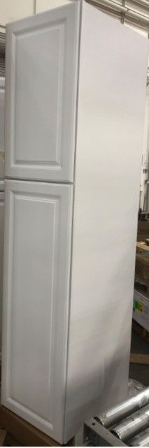 Photo 3 of (SCRATCHED SIDE SURFACES) 
Hampton Bay Hampton Satin White Raised Panel Stock Assembled Pantry Kitchen Cabinet (18 in. x 84 in. x 24 in.)