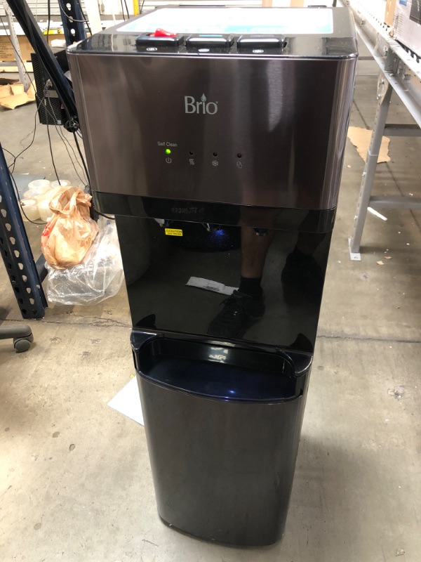 Photo 3 of (DAMAGED SIDE EDGE) 
Brio 500 Series Hot, Cold and Cool Water Self Cleaning Bottom Loading Water Cooler Water Dispenser 3 Temperature Settings, Black