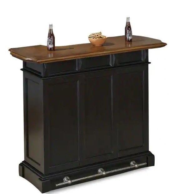 Photo 1 of (INCOMPLETE)
(BOX 2OF2)
(REQUIRES BOX1 FOR COMPLETION) 
HOMESTYLES Americana 4-Shelf Black and Oak Bar with Foot Rail