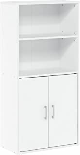 Photo 1 of (DAMAGED CORNER) 
Furinno Pasir Storage Cabinet with 2 Open Shelves and 2 Doors, White, 11.81"D x 23.62"W x 47.84"H
