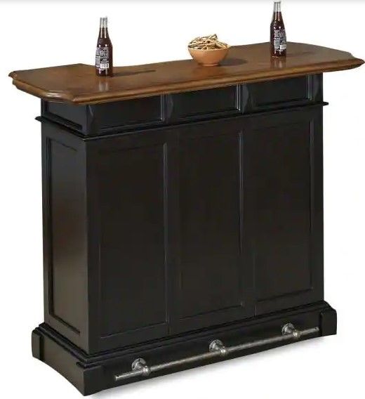 Photo 1 of (INCOMPLETE) 
(BOX1OF2) 
(REQUIRES BOX2 FOR COMPLETION) 
HOMESTYLES Americana 4-Shelf Black and Oak Bar with Foot Rail