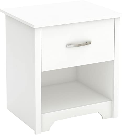 Photo 1 of (DAMAGED EDGE) 
South Shore Furniture South Shore Fusion Nightstand, Pure White with Grooved Metal Handles
