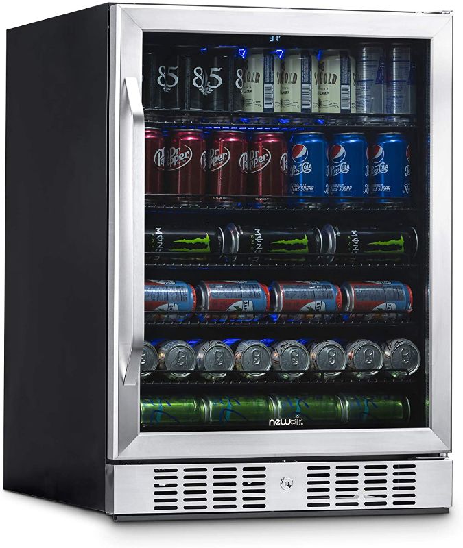 Photo 1 of (DOES NOT POWER ON)NewAir Large Beverage Refrigerator Cooler with 177 Can Capacity - Mini Bar Beer Fridge with Reversible Hinge Glass Door And Bottom Key Lock - Cools to 34F - Stainless Steel ABR-1770
