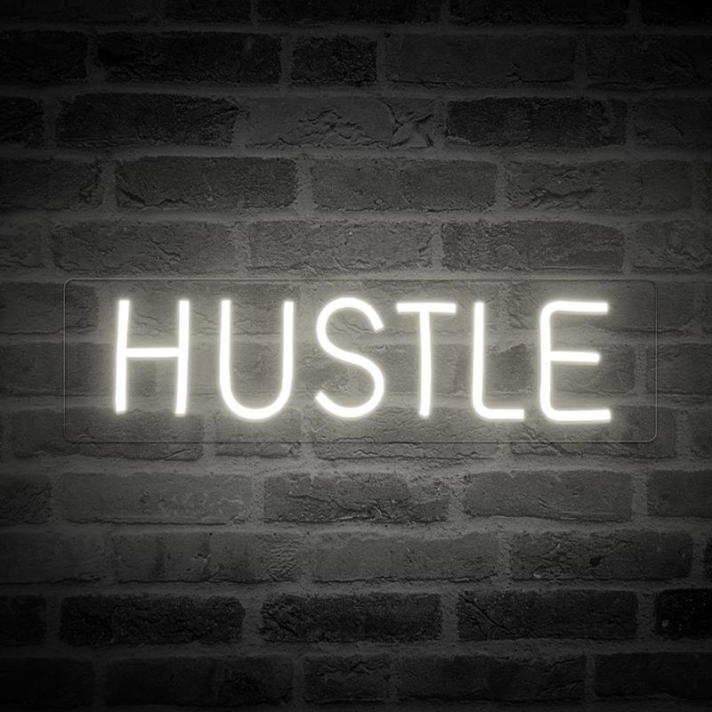 Photo 1 of (PART OF IT WILL NOT LIGHT UP)Hustle Neon Sign for Wall Decor Large LED Neon Lights Party Decorations for Bedroom 19.7x5" Night Light USB Powered for Kid's Home Gym Bar Gaming Cafe Wedding,Valentine's Gift(White)
