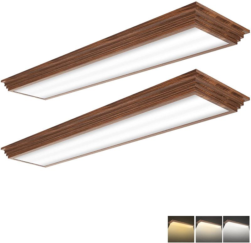 Photo 1 of FaithSail 4FT LED Light Fixture with 3000K/4000K/5000K CCT Selectable Dimmable 4 Foot LED Linear with Wooden Look 50W 5500LM Flush Mount Ceiling LED Wraparound for Kitchen, Bedroom, Laundry, 2 Pack
