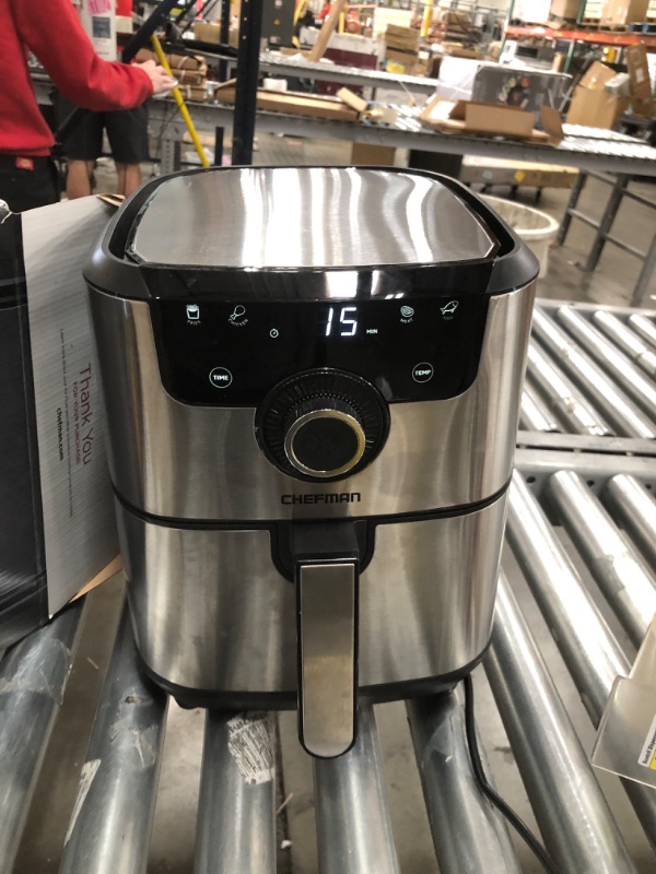 Photo 2 of TESTED TURNS ON*
CHEFMAN Air Fryer Healthy Cooking, 4.5 Qt,User Friendly and Dual Control Temperature, Nonstick Stainless Steel, Dishwasher Safe Basket, w/ 60 Minute Timer & Auto Shutoff
