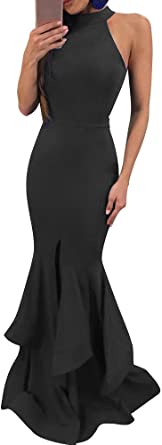 Photo 1 of **XL**GOBLES Womens Elegant Ruffles Sleeveless Split Evening Mermaid Maxi Dress
