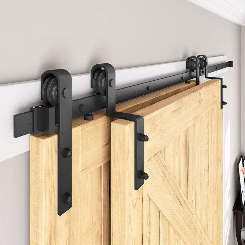 Photo 1 of ***HARDWARE LOOSE IN BOX****SMARTSMITH 5ft Single Track Bypass Barn Door Hardware Kit,Upgraded One-Piece Single Track for Double Wooden Doors,J Shape Hanger Sliding Door Hardware Kit, Easy Installation
