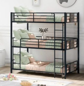 Photo 1 of ***INCOMPLETE BOX 1 OF 3*** Twin Size Triple Bunk Bed, with Wood Decoration, Gray
