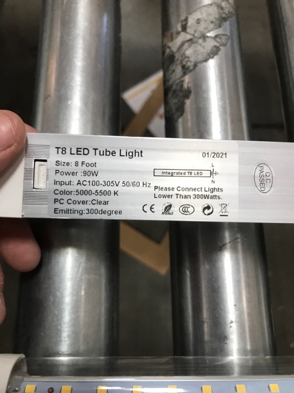 Photo 1 of ***PACK OF 4, MISSING 2*** SHOPLED T8 LED Shop Light Fixture 8ft, 72W, 5000K Daylight White, 9360LM Clear Cover, V Shape, Integrated Tube Light, High Output, Lights for Garage, Workshop, Warehouse 4 Pack
