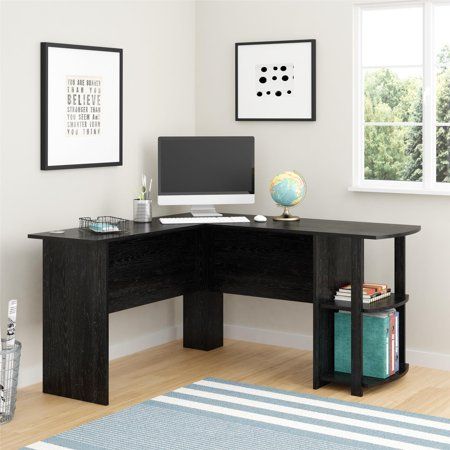 Photo 1 of Ameriwood Home Dominic L Desk with Bookshelves, Black Oak
