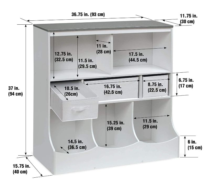 Photo 1 of Badger Basket Combo Bin Toy Storage Unit and Book Shelf for Kids with 3 Baskets, Solid White/Woodgrain Gray
