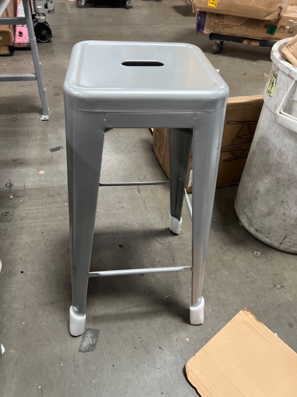 Photo 2 of 4 COUNT OF Flash Furniture Commercial Grade 30" High Backless Silver Metal Indoor-Outdoor BarStool with Square Seat
