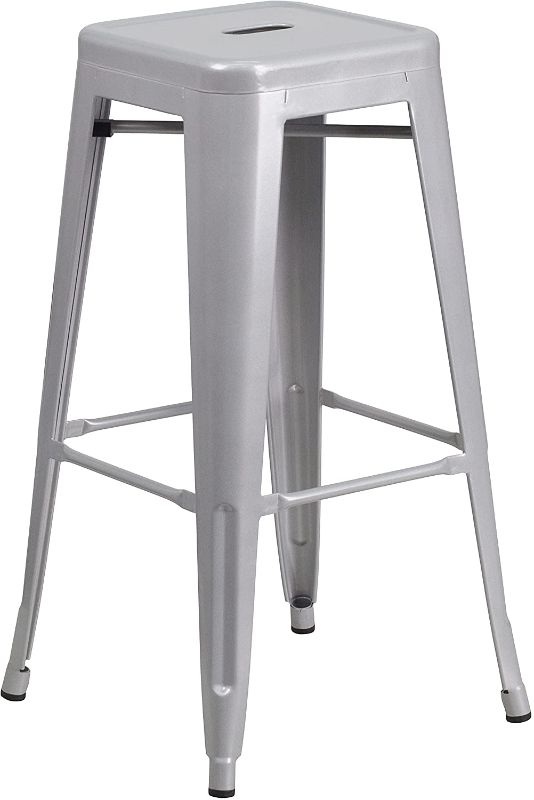 Photo 1 of 4 COUNT OF Flash Furniture Commercial Grade 30" High Backless Silver Metal Indoor-Outdoor BarStool with Square Seat
