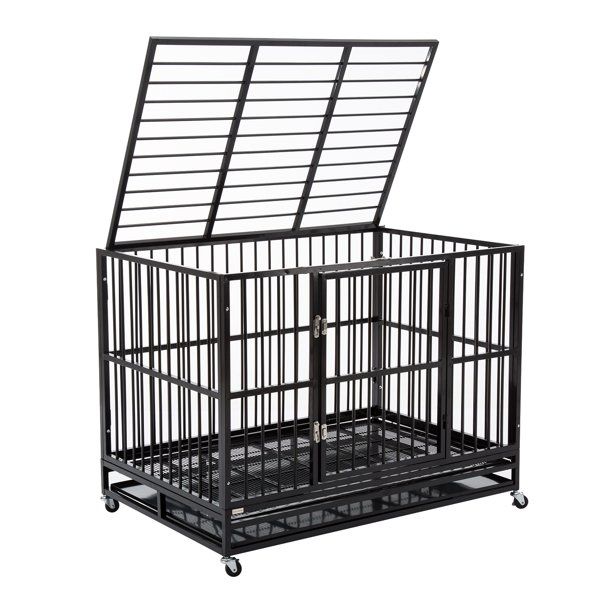 Photo 1 of  Metal Heavy Duty Dog Cage with Wheels, Black
