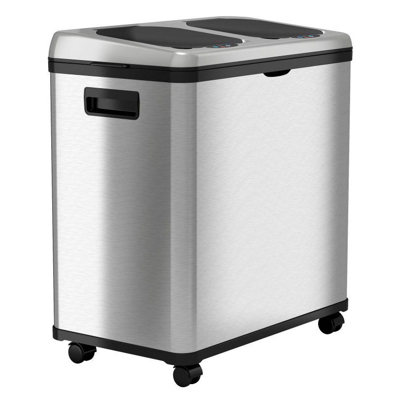 Photo 1 of ***MISSING POWER CORD*** ITouchless 16-Gallon Dual-Compartment Stainless Steel Automatic Sensor Touchless Trash Can, Grey
