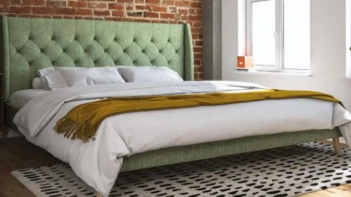 Photo 1 of (INCOMPLETE)
(BOX 2OF2)
(REQUIRES BOX1 FOR COMPLETION)
Novogratz Her Majesty Light Green Linen King Bed Frame
