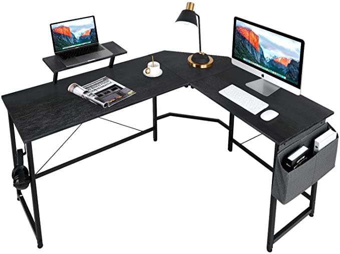 Photo 1 of CUBIKER L Shaped Office Computer Desk with Storage Bag & Monitor Stand, Home Corner Gaming Desk, Study PC Writing Table Workstation (NATURAL)