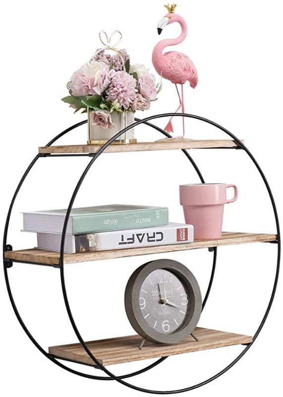 Photo 1 of KAThome 4U Floating Shelves Wall Mounted, 3 Tier Geometric Round Wall Shelves Decorative Wood and Metal Hanging Shelf,Rustic Decorative Wall Shelf for Bedroom, Living Room, Bathroom, Kitchen, Office
