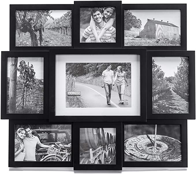 Photo 1 of Malden 9-Opening Collage Picture Frame, Made to Display One (1) 5" x 7", Two (2) 4" x 4" and Six (6) 4" x 6", Black
