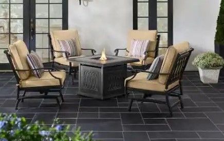 Photo 1 of **PARTS ONLY****INCOMPLETE**

St. Charles 5-Piece Motion Metal Outdoor Fire Conversation Set with Sunbrella Beige Tan Cushions
(10