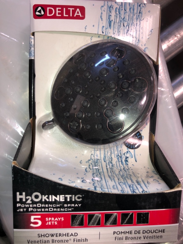 Photo 2 of 
Delta 5-Spray 4.2 in. Single Wall Mount Fixed H2Okinetic Shower Head in Venetian Bronze
