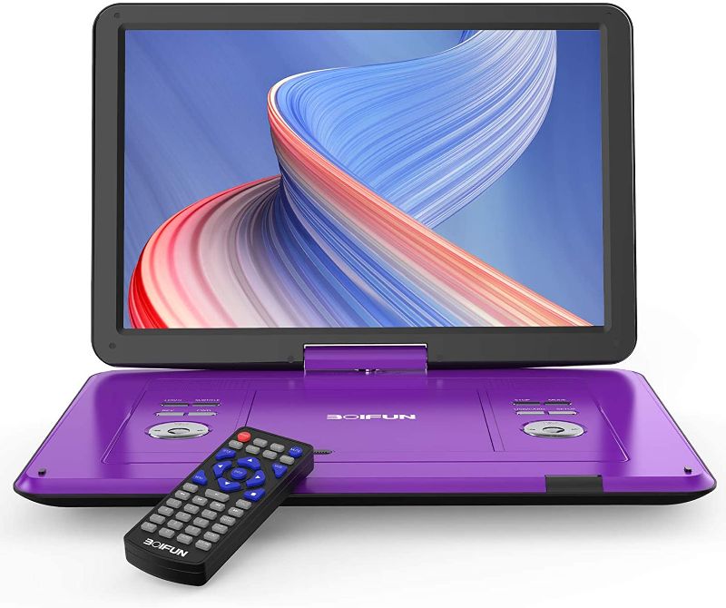 Photo 1 of BOIFUN 17.5" Portable DVD Player with 15.6" Large HD Screen, 6 Hours Rechargeable Battery, Support USB/SD Card/Sync TV and Multiple Disc Formats, High Volume Speaker, Purple
