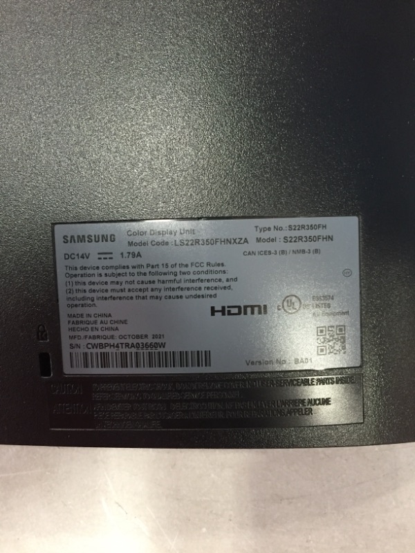 Photo 5 of Samsung Business SR35 Series 22-Inch FHD 1080p Computer Monitor, 75Hz, IPS Panel, HDMI, VGA (D-Sub), VESA Compatible, 3-sided border-less (LS22R350FHNXZA)
