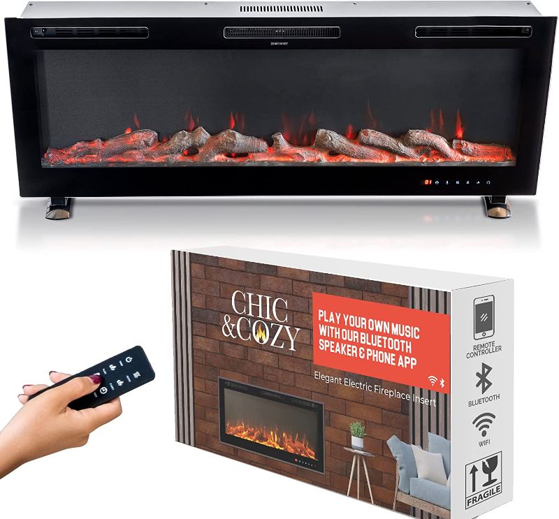 Photo 1 of *MISSING remote*
Chic&Cozy Electric Fireplace Insert | 60" Wall Mounted, Recessed Or Base Legs | Plays Music with 2 Bluetooth Speakers | 10-Color Flame LED | Remote Control, Touch Screen, WiFi App & 8 Hour Timer
