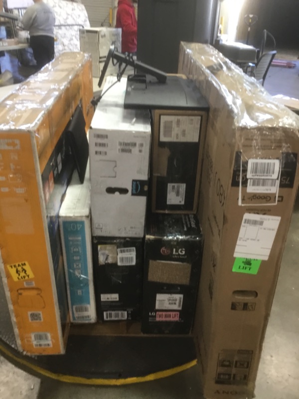 Photo 1 of   PALLET OF ASSORTED DAMAGED TVS AND MONITORS SOLD AS IS NON REFUNDABLE