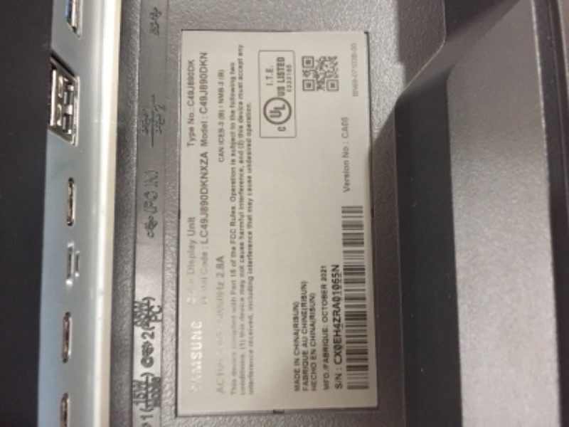 Photo 1 of SAMSUNG CJ890 Series 49-Inch Ultrawide QHD (3840x1080) Computer Monitor, 144Hz, Curved, HDMI, USB-C, Height Adjustable Stand, 3 Yr WRNTY (LC49J890DKNXZA)
