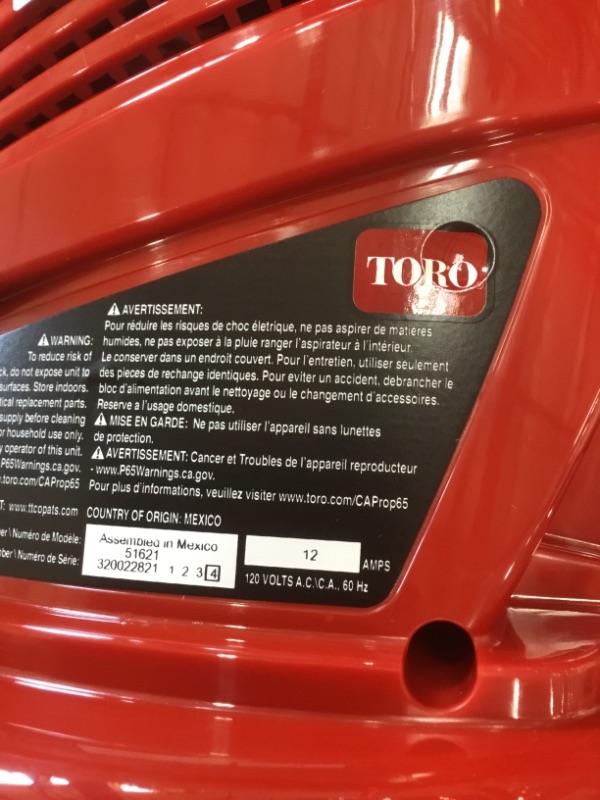 Photo 3 of Toro 51621 UltraPlus Leaf Blower Vacuum, Variable-Speed (up to 250 mph) with Metal Impeller, 12 amp,Red
