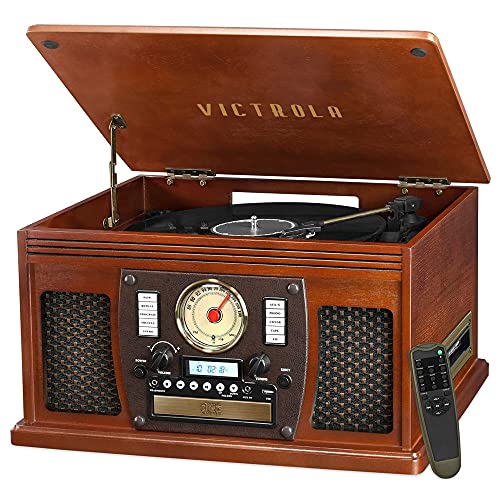 Photo 1 of Victrola 8-in-1 Bluetooth Record Player & Multimedia Center, Built-in Stereo Speakers - Turntable, Wireless Music Streaming, Real Wood | Mahogany
