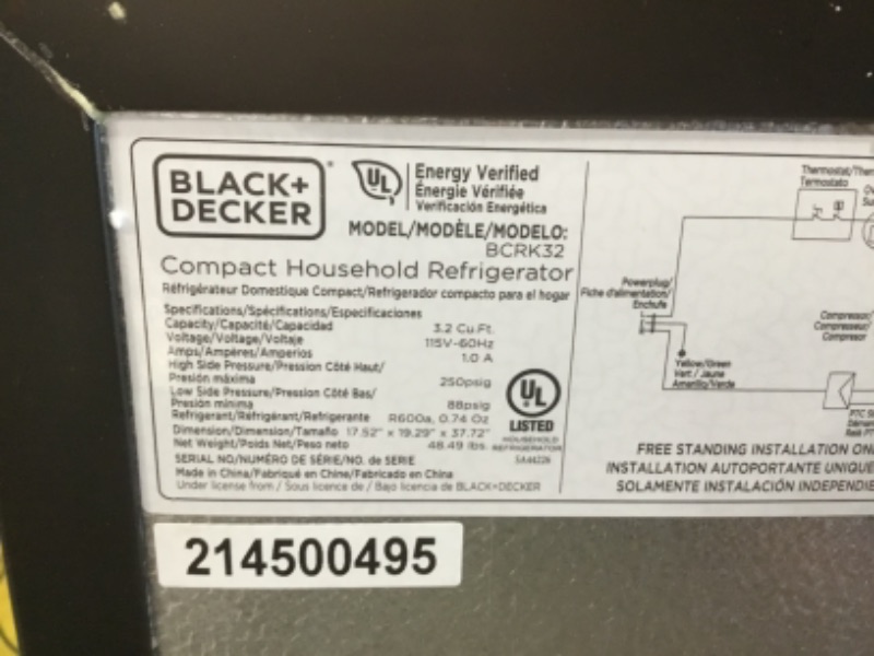 Photo 5 of BLACK+DECKER
3.2 cu. ft. Mini Fridge in Black  ***doesn't get cold***