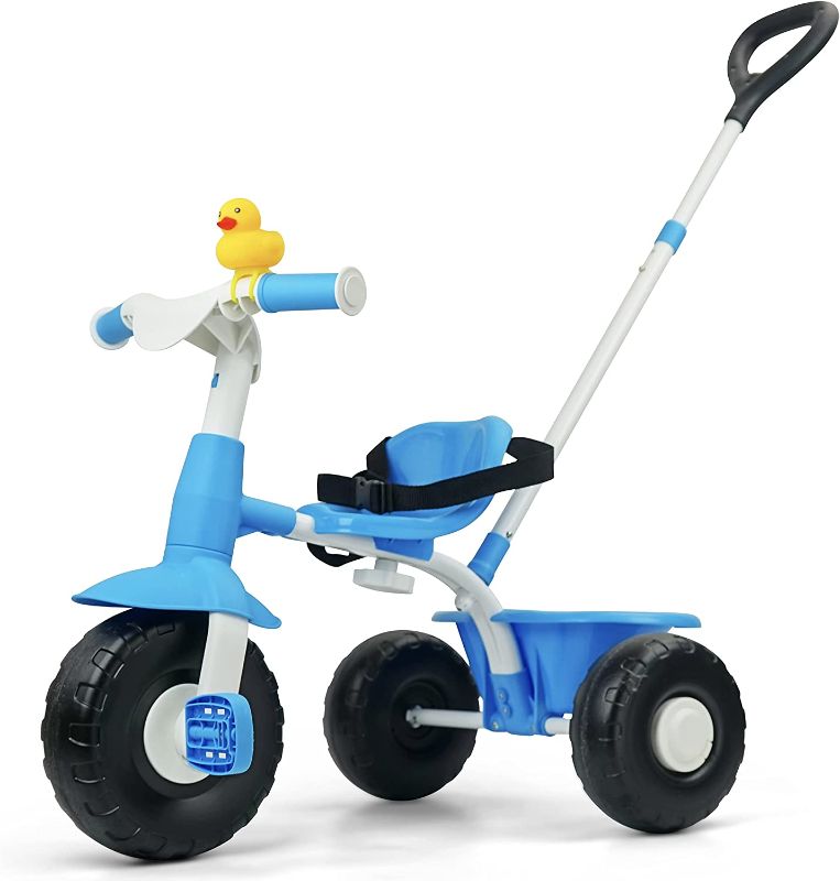 Photo 1 of KRIDDO 2 in 1 Kids Tricycles Age 18 Month to 4 Years, Gift Toddler Tricycles for 1 -3 Year Olds, Trikes for Toddlers with Push Handle and Duck Bell, Blue