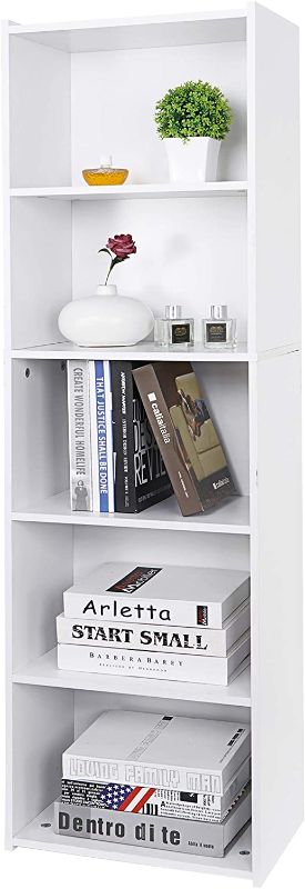 Photo 1 of (stock photo for reference only)
Wood Bookcase 5-Tier Open Shelf Narrow Bookshelf Freestanding Tall Display Storage Organizer for Home Office Apartment,  White