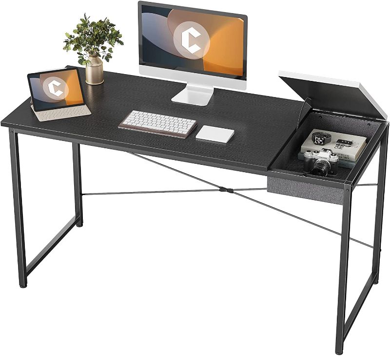 Photo 1 of Cubiker Computer Desk 55" Home Office Writing Study Laptop Table, Modern Simple Style Desk with Drawer, Black White