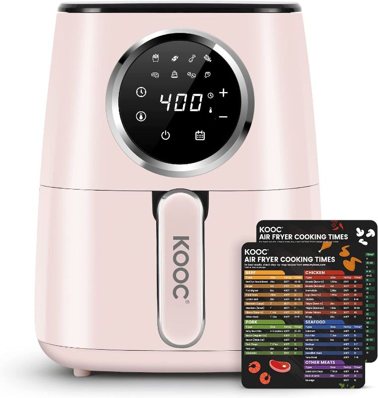Photo 1 of [NEW] KOOC Large Air Fryer, 4.5-Quart Electric Hot Oven Cooker, Free Cheat Sheet for Quick Reference Guide, LED Touch Digital Screen, 8 in 1, Customized Temp/Time, Nonstick Basket, Pink
