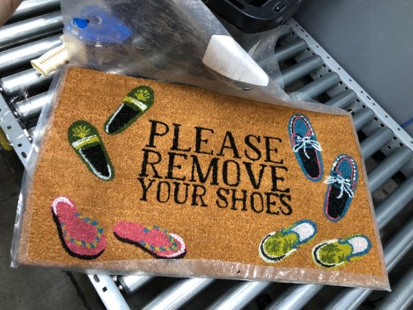 Photo 2 of "Please Remove Your Shoes" Natural Outdoor Welcome Coir Door Mat, 1 ft 6 in x 2 ft 6