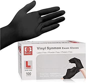 Photo 1 of 10 PACKS OF Disposable Medical Synmax Vinyl Exam Gloves- 100pcs - Latex-Free & Powder-Free - Large, Black Color (SGBE 8003)
